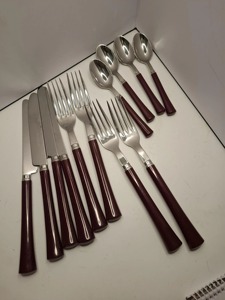 Nouvel ensemble d'ustensiles à salade avec fourchettes, cuillères et couteaux, manche en métal, couleur rouge, ustensiles à salade manuels - Product Image 6