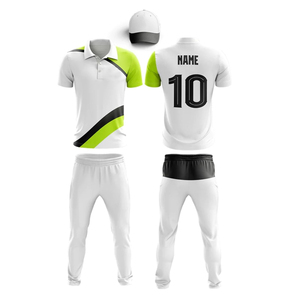 Ensemble uniforme de cricket blanc à manches courtes pour homme avec impression de numéro au dos, vêtements de sport respirants en polyester, coupe classique - Product Image 1
