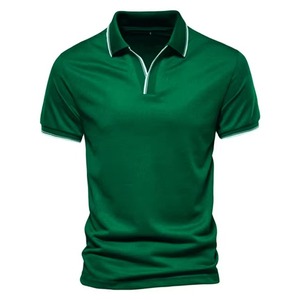 Polo de manga corta verde para hombre, color sólido, tela Oxford transpirable, estilo casual, diseño tejido con botones al frente, camisa POLO OEM - Product Image 1