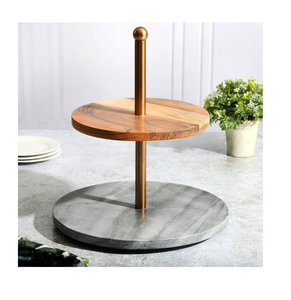 Wood And <b>Marble</b> <b>Cake</b> <b>Stand</b> 2 Tier Luxury Wooden <b>Cake</b> <b>Stand</b> Rounded Shape tabletop Customized Sale - Product Image 1