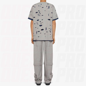 Camiseta de Algodón Desgastada para Hombre, Corte Holgado, Estampada, Color Sólido, Transpirable, Estilo Urbano, Informal, Verano, Moderna, con Gráficos - Product Image 2