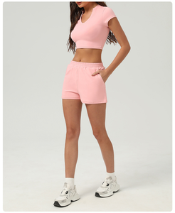 Womens Spring <b>Shorts</b> Solid Color High Waist Regular Cotton Side Pockets Comfortable Lightweight Design Casual Quick Dry - Product Image 2