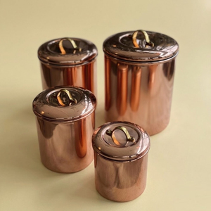 Vintage Copper Plated Kitchen Canister Set Of 5 Airtight Food Storage Jars With Brass <b>Labels</b> For Flour Sugar Coffee Tea - Product Image 6