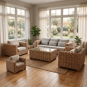 New Modern Minimalist Rattan Living Room Sofa Set Luxury Outdoor Patio Garden Furniture Thick Wicker Lounge Seating Cushions - Product Image 2