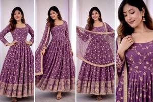 Vestido de fiesta Fox Georgette de última moda con pantalón de microseda y dupatta con bordado de lentejuelas, completamente cosido, ropa de boda india. - Product Image 4