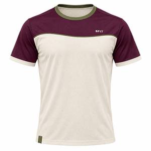 T-shirt sportif à manches courtes pour homme, couleur beige et violet, à séchage rapide, col rond, tricoté en polyester, coupe classique - Product Image 1