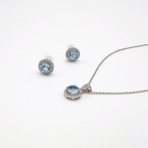 Sparkling Blue Sky Topaz Rondel Pendant and <b>Earrings</b> <b>Set</b> 8MM for Modern Women Gemstone Jewelry Best Choice - Product Image 3