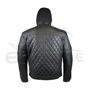 Veste en cuir imperméable à capuche amovible pour homme, poches poitrine, style moto, matelassée, gaufrée, décontractée, pour l'extérieur, automne-hiver - Product Image 2