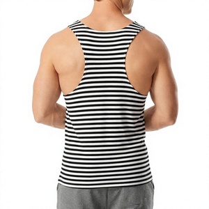 <b>Men's</b> Striped Tank Top O-Neck Knitted Casual Sleeveless <b>Vest</b> Black <b>White</b> Patterned Fitness Wear - Product Image 5