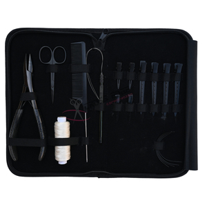 Juego de herramientas todo en uno para extensiones de cabello negro: alicates, enhebrador de cabello, peine de cola, agujas curvas, enhebrador de pelucas, mini tijeras, clip de estilizado - Product Image 6