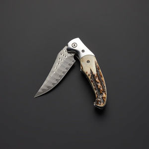 Cuchillo Plegable de Acero de Damasco con Hoja de Punta Caída y Mango con Perilla, Cuchillo de Caza de 0.7mm de Grosor - Product Image 6