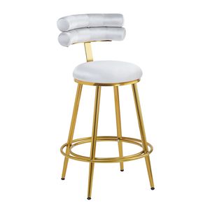 Juego de 2 Taburetes de Bar Modernos de Terciopelo Gris Claro de 27.65 Pulgadas, con Estructura de Hierro, Respaldo Acolchado Suave y Reposapiés - Product Image 6