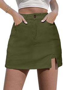Falda pantalón vaquera casual para mujer, minifalda de mezclilla de cintura alta con abertura lateral, elástica, OEM, personalizada, al por mayor - Product Image 5