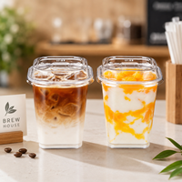 Gobelets carrés en plastique PET transparent de qualité alimentaire de 93 mm avec couvercles, de 12 oz à 24 oz, logo personnalisé pour thé à bulles et café