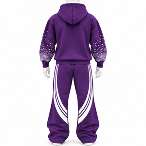 Ensemble de survêtement deux pièces streetwear avec logo personnalisé et strass, comprenant un sweat à capuche et un pantalon de jogging, coupe oversize, vêtements de sport tendance, vente en gros pour hommes - Product Image 5