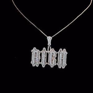 Collier pendentif style hip-hop Iced Out pour homme avec pierres Moissanite, plaqué rhodium et design de lettres gothiques audacieuses - Product Image 2