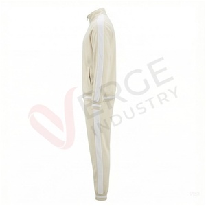 Ensemble de survêtement beige pour homme, manches longues, col montant, fermeture éclair sur le devant, couleur unie, respirant, coupe décontractée, vêtements d'automne - Product Image 3