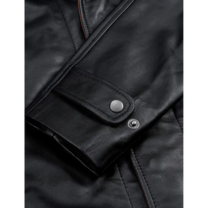 Chaqueta de Cuero de Cordero Negra Personalizada para Hombre, Largo 3/4, Solapa Ancha, Abrigo de Invierno, Fabricante Mayorista OEM - Product Image 5