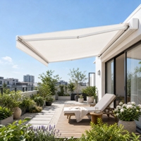 Auvent rétractable motorisé moderne en HDPE, imperméable, pour terrasse extérieure, avec télécommande, structure en aluminium, protection solaire pour balcon