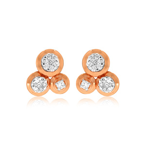 Pendientes de Oro Rosa de 14K con Triple Círculo y Diamantes Cultivados en Laboratorio de Corte Redondo, Joyería Fina para Uso Diario, Regalo para Mujer - Product Image 1