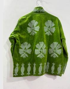 Custom Women Olive <b>Green</b> <b>Velvet</b> Suzani Jacket Stand Collar Light <b>Green</b> Floral Pomegranate Embroidered Boho Vintage Warm Coat - Product Image 4