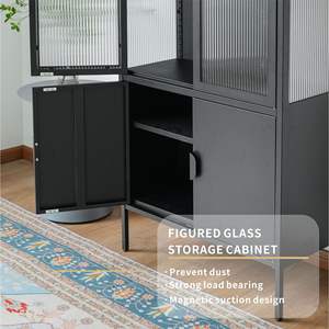 Élégant meuble de rangement en métal noir mat et verre avec étagères réglables - Product Image 3