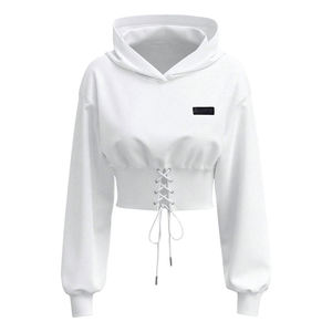 Sudadera Deportiva Corta con Capucha para Mujer, con Bajo Elástico y Hombros Caídos, para Entrenamiento en el Gimnasio, con Logotipo Personalizado - Product Image 1