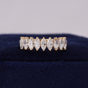 Marquise Cut Lab Diamond Half Eternity Band 14K Yellow Gold Prong Set <b>Stacking</b> <b>Ring</b> - Product Image 1