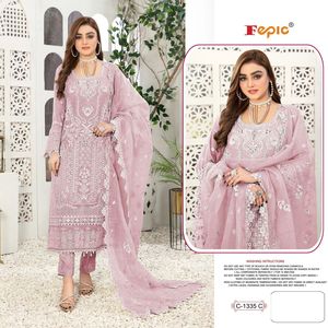 Costume de fête brodé en organza Shalwar Kameez pakistanais gracieux avec fond lourd Dupatta Santoon et intérieur pour un look élégant - Product Image 5