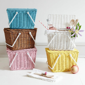 <b>Wicker</b> picnic <b>basket</b> with lid mini sized rattan hamper <b>baskets</b> <b>storage</b> essentials for picnics - Product Image 4