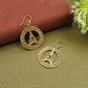 Pendientes colgantes vintage de la Torre Eiffel, redondos, en oro y plata, con diseño de la emblemática estrella de París, joyería de moda, ligeros, llamativos para mujer - Product Image 1
