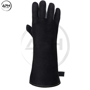 Gants de travail à manches longues et doigts entiers, avec panneau renforcé pour le pouce, personnalisables, pour usage industriel, en cuir noir et gris, pour le soudage - Product Image 2