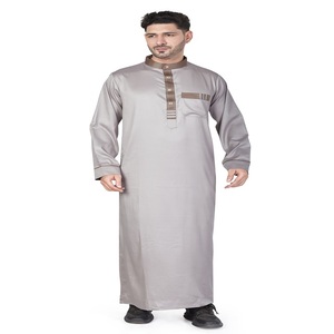 <b>Men's</b> Beige <b>Thobe</b> Neck Long Sleeve Lightweight Polyester Floor Length Modest Prayer Wear Eid Ramadan Adult Middle East - Product Image 1