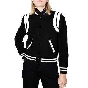 Chaquetas Universitarias de Béisbol para Mujer, Cuello Redondo, Manga Larga, Tejido de Algodón, Cortas, con Cierre Frontal de Botones de Cuerno - Product Image 1