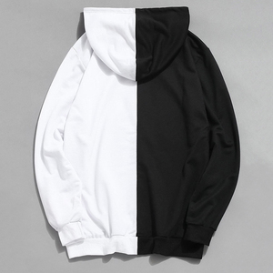 เสื้อฮู้ดดี้โอเวอร์ไซส์ผู้ชาย สีดำขาว ตัดต่อสี ผ้าฝ้ายถัก สไตล์ลำลอง แขนปกติ สำหรับฤดูใบไม้ร่วง - Product Image 4