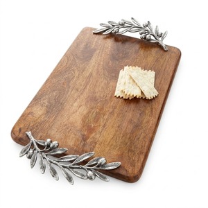 Premium Acacia Wood Serving <b>Tray</b> With Elegant Silver Floral Designer Accents Rectangular Tea & <b>Snack</b> Serving <b>Tray</b> For Home Decor - Product Image 6