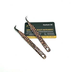 <b>Leopard</b> Print 65 Degree Slim <b>Boot</b> and 90 Degree Skinny Lash Tweezers Stainless Steel Custom Logo Printing - Product Image 5