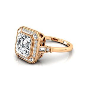 Bague solitaire de mariage en or jaune 14K 18K avec diamant de laboratoire taille princesse de 3 carats et 28 diamants d'appoint, bijoux fins faits à la main - Product Image 5