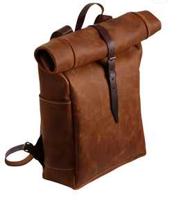 Vintage Tan Leather <b>Roll</b> Top Bag Authentic Handmade Rucksack For E-commerce Sellers Padded Strap Leather LTBP-0279 - Product Image 2
