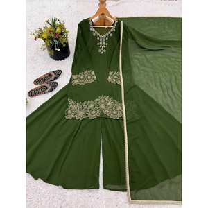 Ensemble haut-plazzo et dupatta pour femmes, vêtements de soirée, avec broderie et perles - Product Image 4