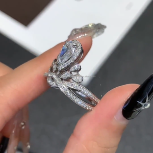 Pear Cut Diamond Side Stone White Gold <b>Ring</b> for Women – Elegant Luxury Engagement, Wedding & Anniversary Statement Fine Jewelry - Product Image 3