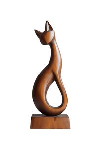 Statue de chat en bois moderne, design minimaliste, finition bois naturel, décoration artistique, sculpture, accent décoratif pour étagère de salon, artisanale - Product Image 2