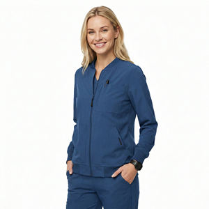 Blouson d'infirmière personnalisé en gros pour femme, veste médicale zippée, manteau de réchauffement, blouson bomber à poignets en tricot côtelé élastique - Product Image 1
