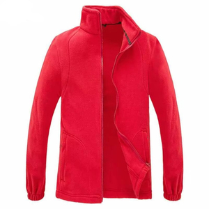 Chaqueta de Forro Polar Roja Unisex, Cuello Alto, Cierre Completo, Ropa de Invierno Informal, Corte Regular, Color Sólido, Material de Poliéster - Product Image 1