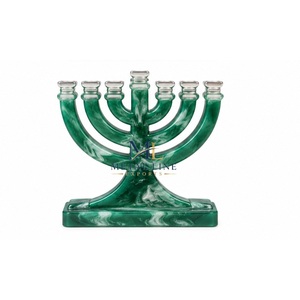 Candelabro de Resina con Diseño de Mármol de Lujo, Menorah de 9 Brazos para Hanukkah, con Copas Chapadas en Oro, Elegante Centro de Mesa Festivo - Product Image 4