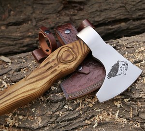 Hacha Vikinga de Acero Industrial de Alto Carbono Forjada a Mano, Mango de Madera de Fresno Personalizado OEM, Hacha con Barba, Funda de Cuero, para Camping y Bushcraft - Product Image 4
