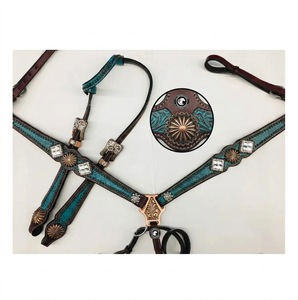 Magnifique ensemble de têtière et de peitorale en cuir durable de style western pour l'équitation, les défilés et l'équipement de chevaux - Product Image 2