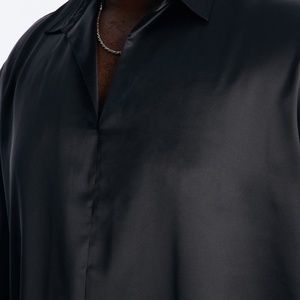 Camisa de Satén Negra de Manga Larga para Hombre, Impresión Personalizada de Alta Calidad, Corte Holgado, Cuello Clásico, Color Sólido, Casual, Tallas Grandes - Product Image 3