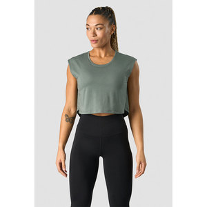 Débardeur court sans manches pour femme, couleur unie, col rond, style sportif, respirant, tricoté en spandex et polyester, idéal pour l'entraînement - Product Image 4
