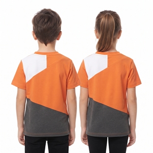 Camisetas de Manga Corta con Cuello en V para Niños, Unisex, Diseño de Bloques de Color en Tres Tonos, Ropa Casual Personalizada para Niños y Niñas, Venta al Por Mayor - Product Image 6